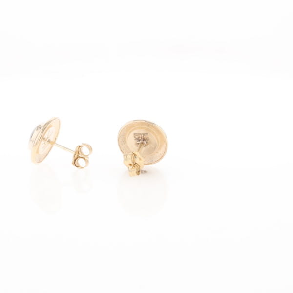 Gold Quartz Earrings Round Inlaid Design