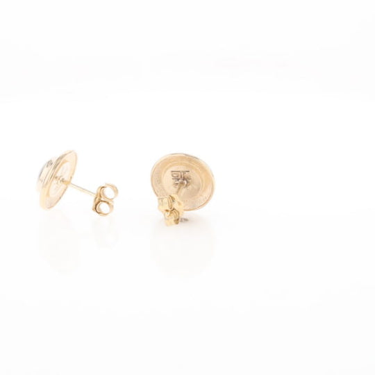 Gold Quartz Earrings Round Inlaid Design