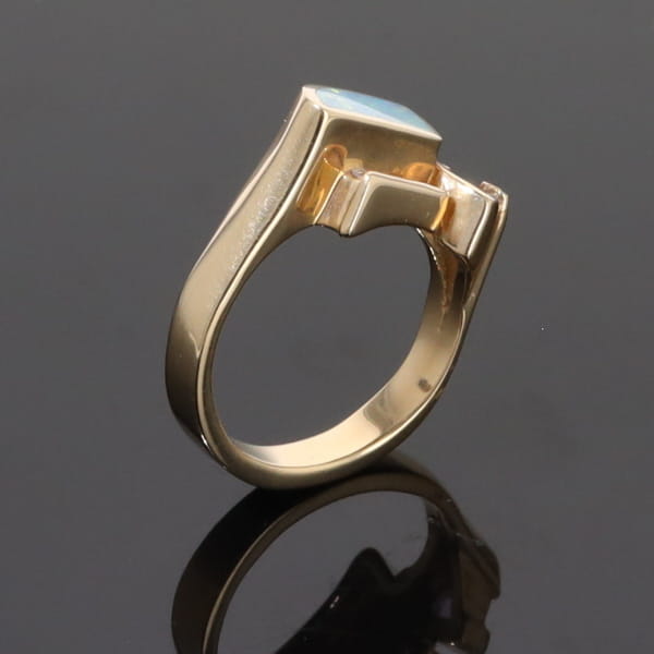 Opal Rings Geometric Inlaid with Tanzanite and .08ctw Round Diamonds