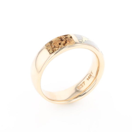 G1 Gold Quartz Ring Inlaid Center Natural Nugget Sides Band