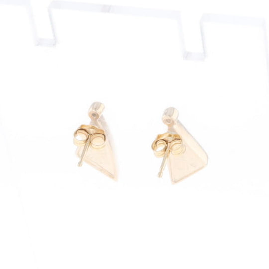 Gold Quartz Earrings Triangle Shape Inlaid with .04ct Round Diamonds - G2