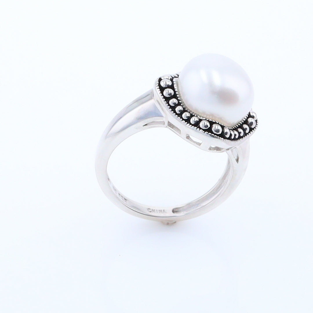 Pearl with Milgrain Halo Ring