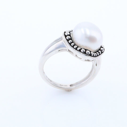 Pearl with Milgrain Halo Ring