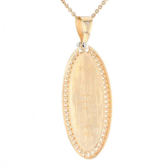 Gold Quartz Necklace 0.96ctw Halo Diamond Oval Inlaid Pendant