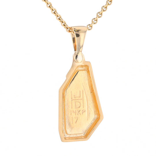Gold Quartz Necklace .02ct Diamond Geometric Inlaid Design Pendant