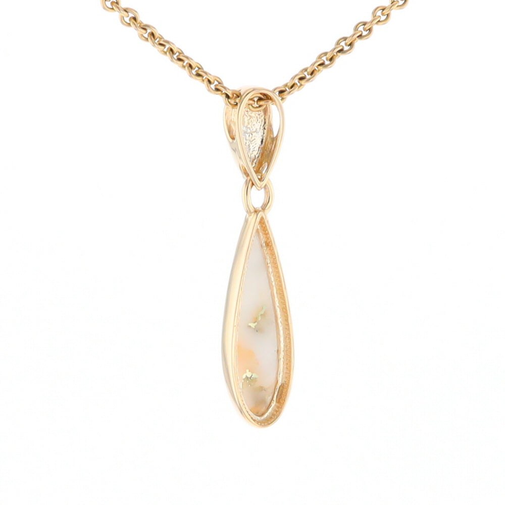 Gold Quartz Necklace Tear Drop Inlaid Pendant