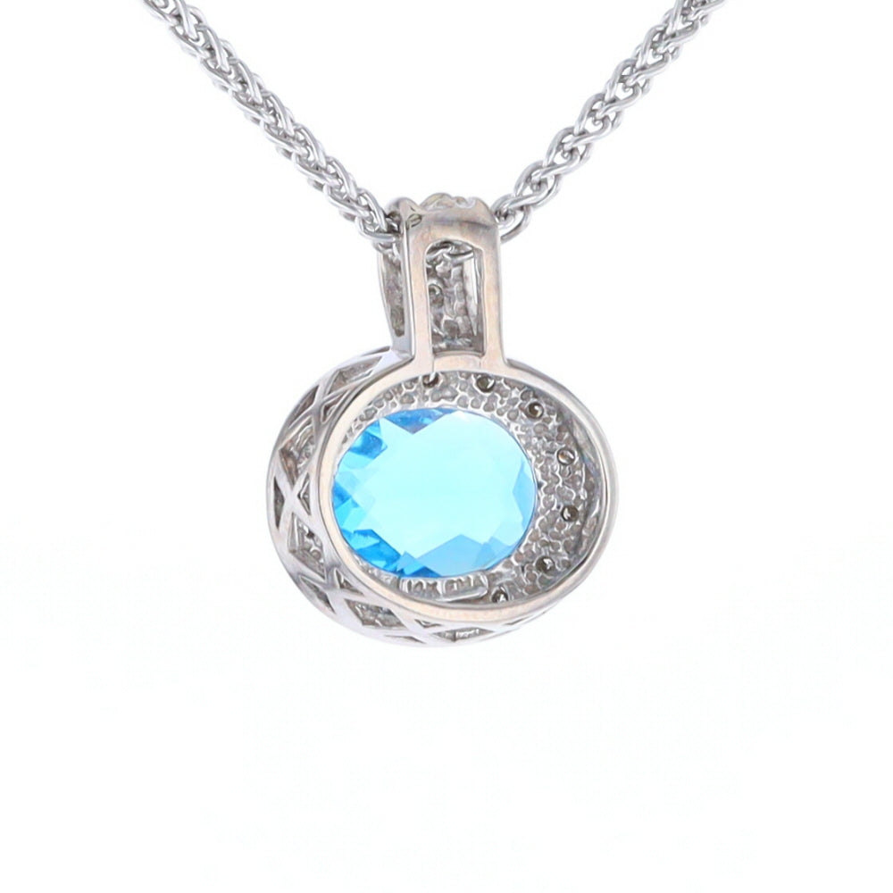 Blue Topaz Oval Halo Pendant