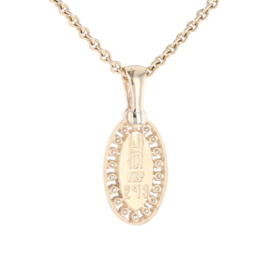 Gold Quartz Pendant Oval Inlaid with .22ctw Round Diamonds Halo (G1)