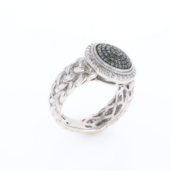 Green Diamond Braided Cluster Ring