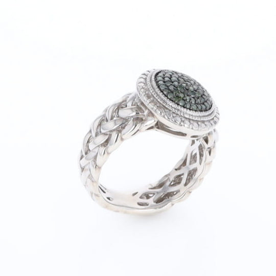 Green Diamond Braided Cluster Ring