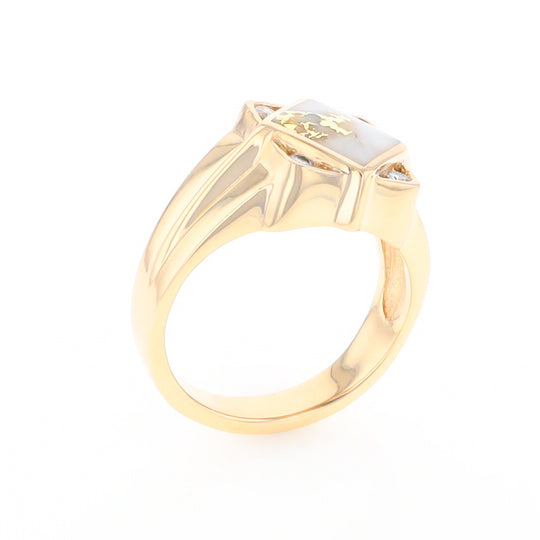 Gold Quartz Mens Ring with Diamond Accents