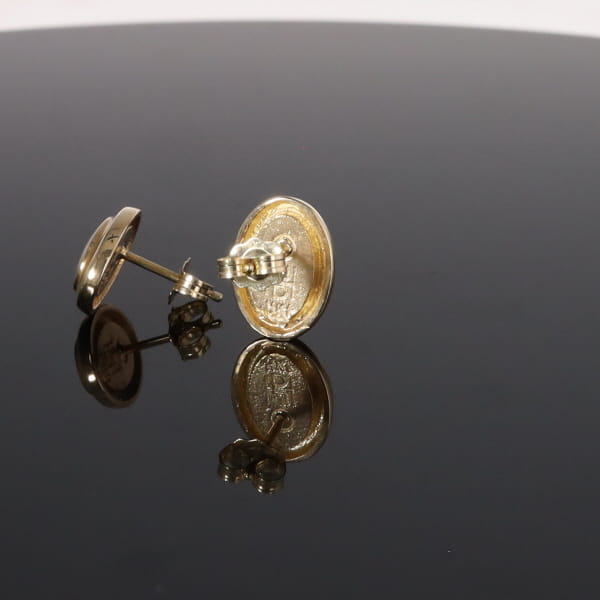 Opal Earrings Oval Inlaid Design Studs