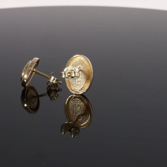 Opal Earrings Oval Inlaid Design Studs