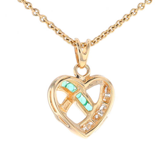 Open Criss-Cross Heart Emerald and Diamond Pendant