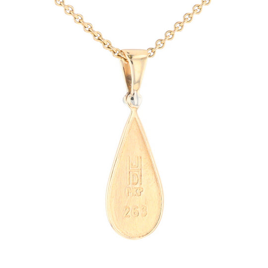 Gold Quartz Necklace Tear Drop Inlaid Pendant with .02ct Diamond