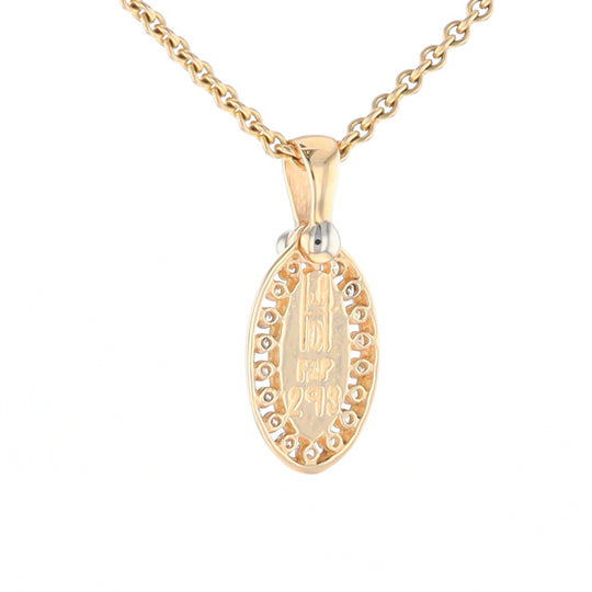 Gold Quartz Pendant Oval Inlaid with .22ctw Round Diamonds Halo