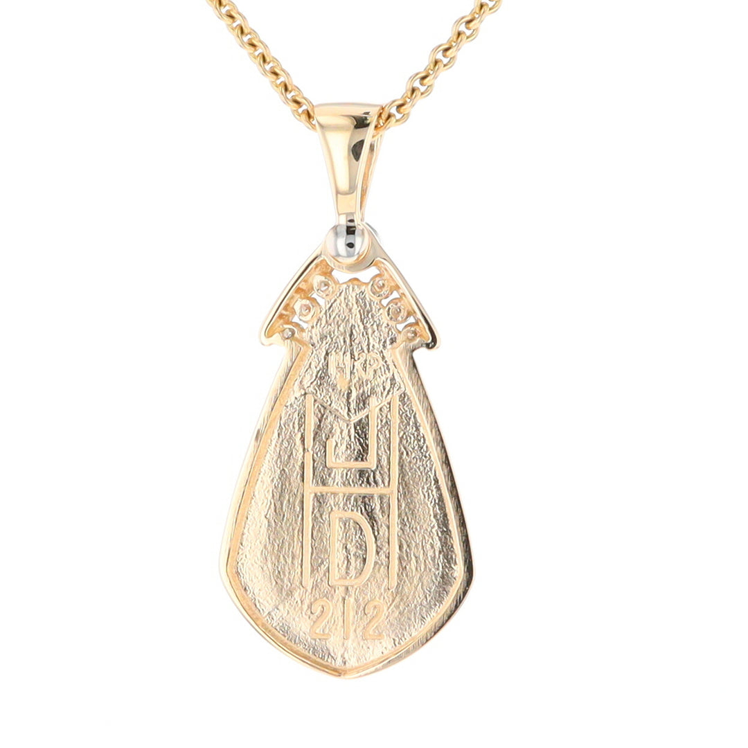 Gold Quartz Necklace Pear Shape Inlaid Pendant with .15ctw Diamonds