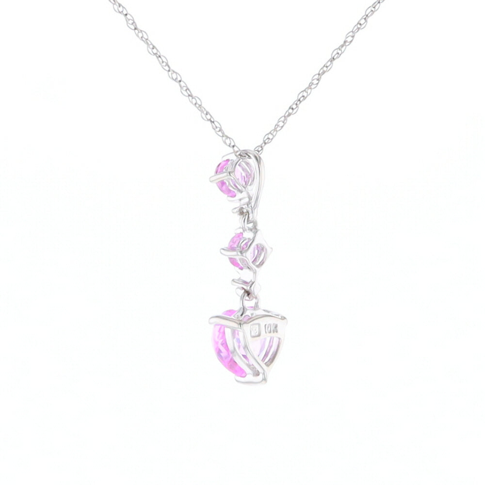Synthetic Pink Sapphire Dangle Heart Necklace