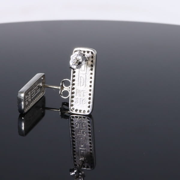 Opal Earrings Rectangle Inlaid with .50ctw Round Diamond Halo Studs