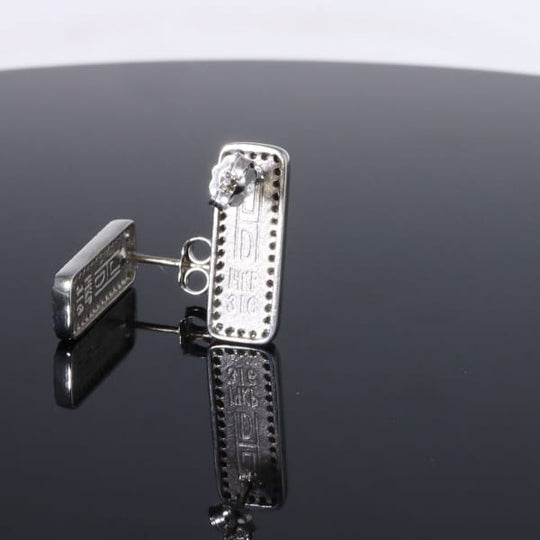 Opal Earrings Rectangle Inlaid with .50ctw Round Diamond Halo Studs