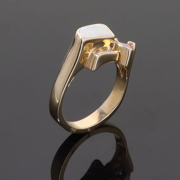 Opal Rings Geometric Inlaid with Pink Sapphire and .08ctw Diamonds