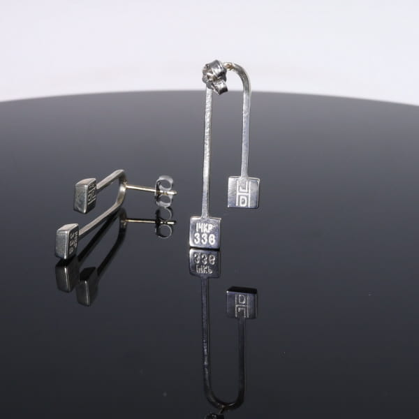 Opal Earrings Curved Bar Double Square Inlaid Ends Design Studs