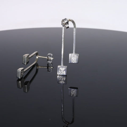 Opal Earrings Curved Bar Double Square Inlaid Ends Design Studs