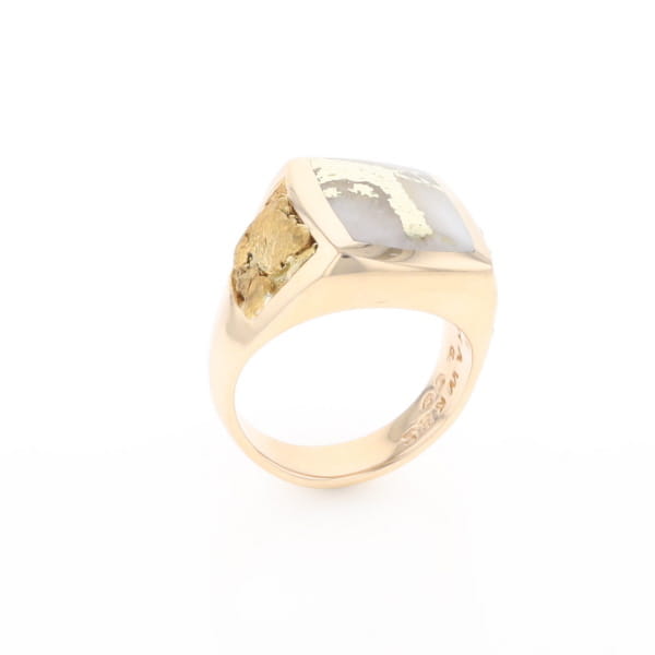 Gold Quartz Ring Double Side Natural Nuggets Rectangle Inlaid Center G1