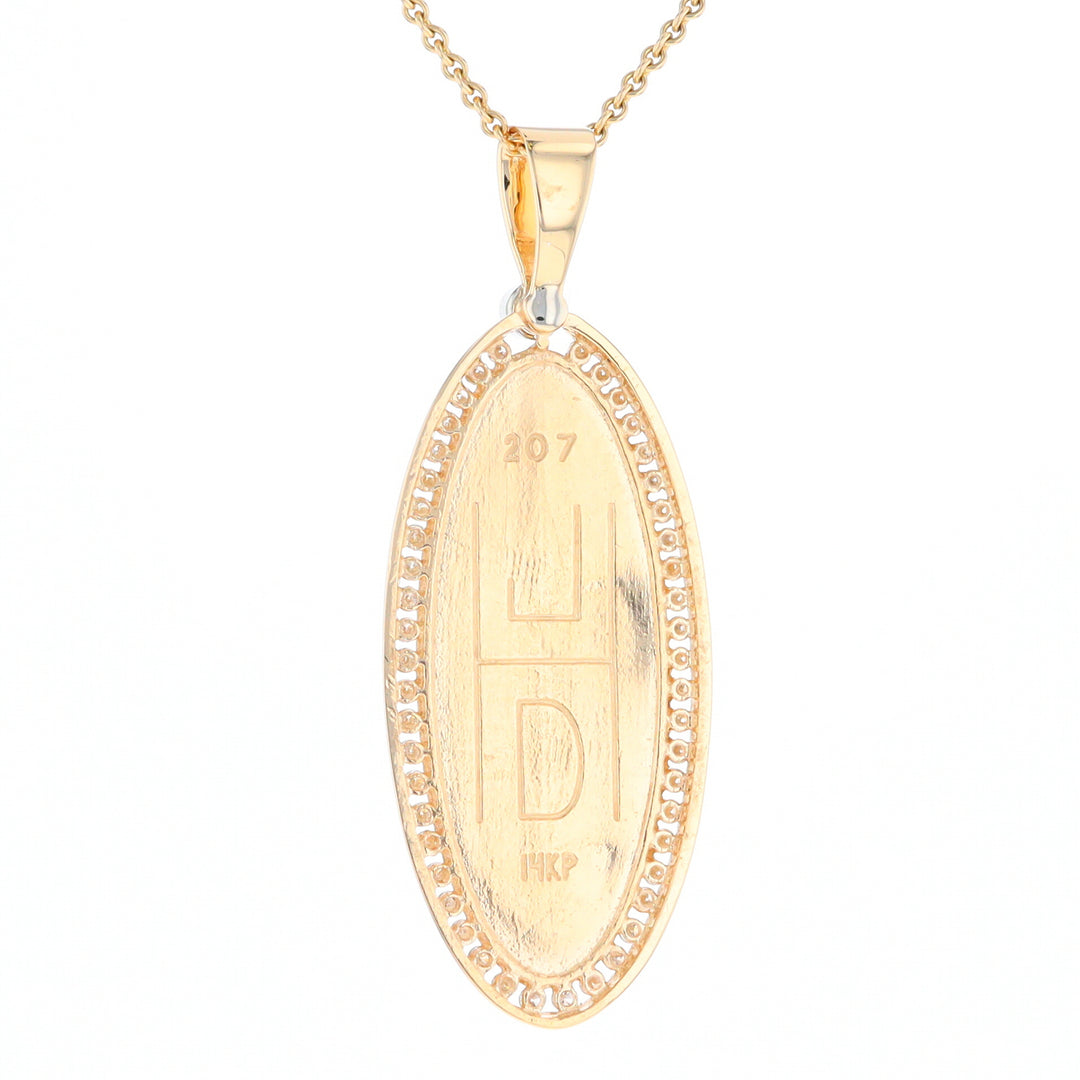 Gold Quartz Necklace .96ctw Halo Diamond Oval Inlaid Pendant
