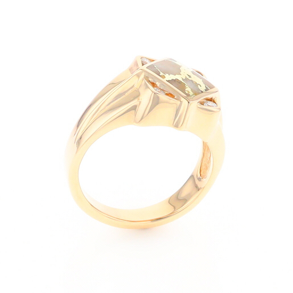 Gold Quartz Mens Ring with Diamond Accents