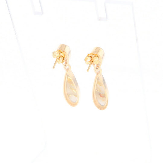 Gold Quartz Earrings Tear Drop Inlaid Design