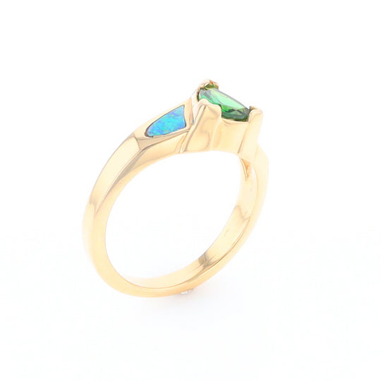 Opal Rings 2 Section Inlaid Design with Trillion Tsavorite Center