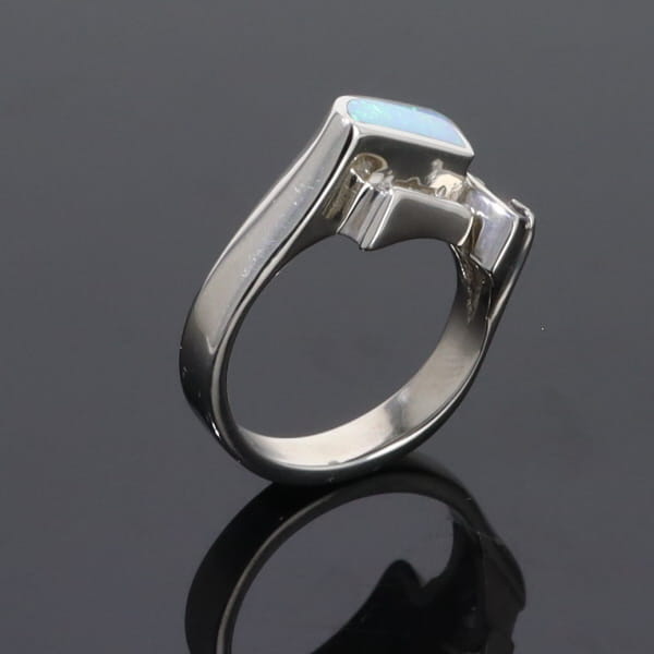 Opal Rings Geometric Inlaid Design with Tanzanite and .08ctw Diamonds