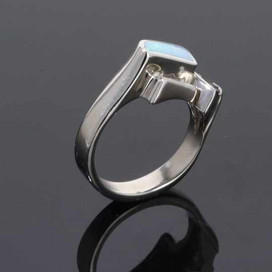 Opal Rings Geometric Inlaid Design with Tanzanite and .08ctw Diamonds