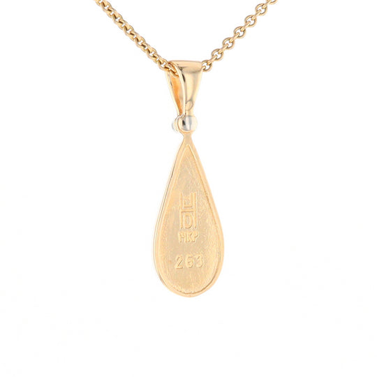 Gold Quartz Necklace Tear Drop Inlaid Pendant with .02ct Diamond