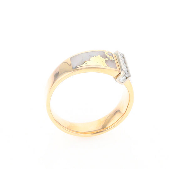 Gold Quartz Ring Double Sided Inlaid with .19ctw Round Diamonds