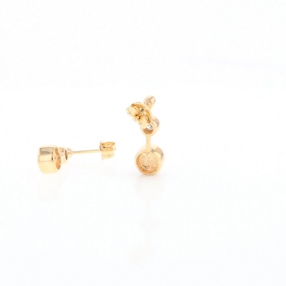 Gold Quartz Round Inlay with Diamond Accents Stud Earrings G2