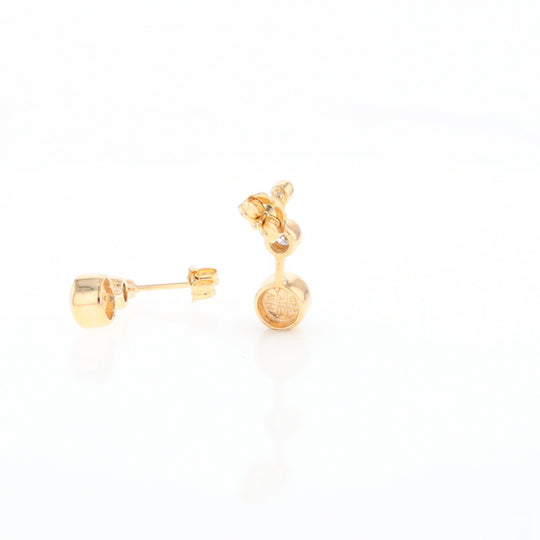 Gold Quartz Round Inlay with Diamond Accents Stud Earrings G2
