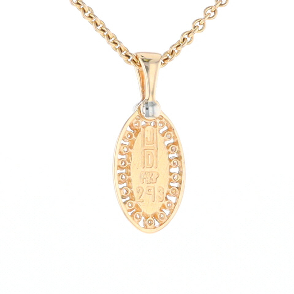 Gold Quartz Pendant Oval Inlaid with .22ctw Round Diamonds Halo