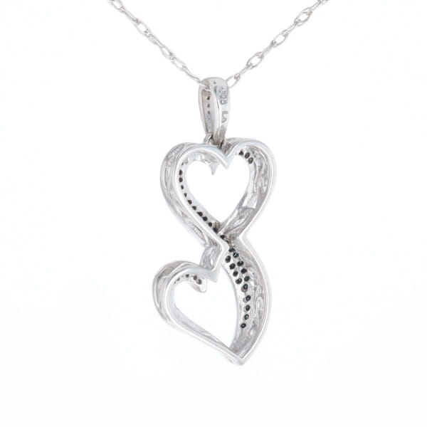Blue and White Diamond Double Open Heart Pendant with 16" Singapore Chain