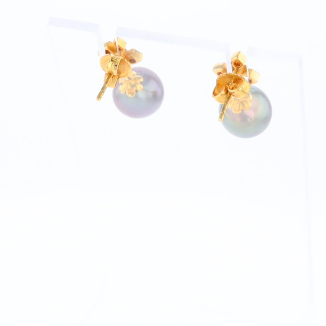 Cultured Tahitian Black Pearl Dangle Earrings with Diamonds in 18K Gold