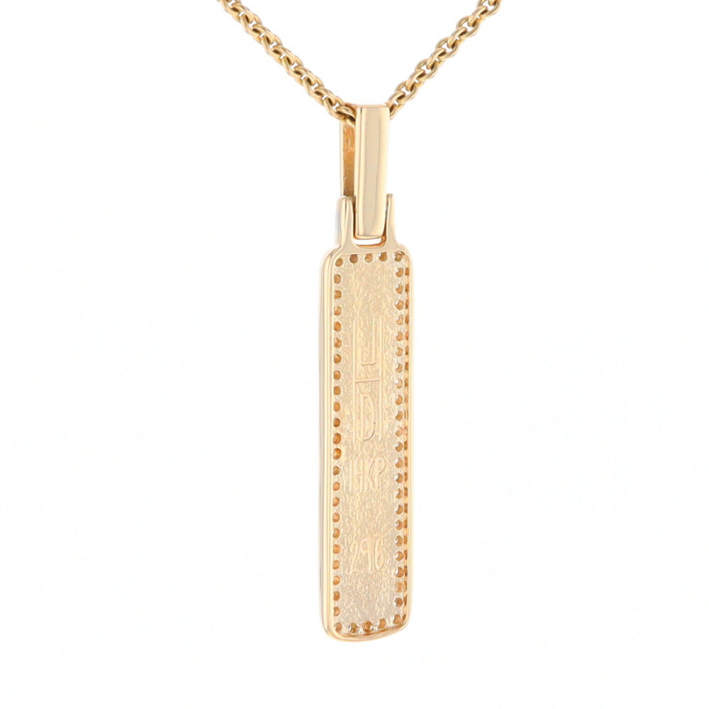 Gold Quartz Necklace, Rectangle Inlaid, .27ctw Diamond Halo Pendant