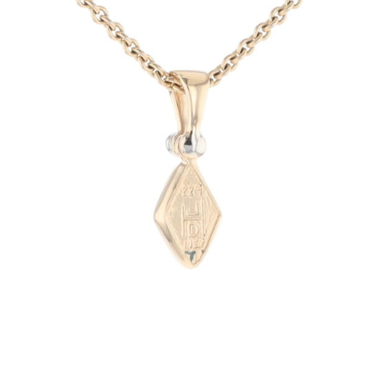 Gold Quartz Necklace Diamond Shape Inlaid Pendant with .02ct Diamond