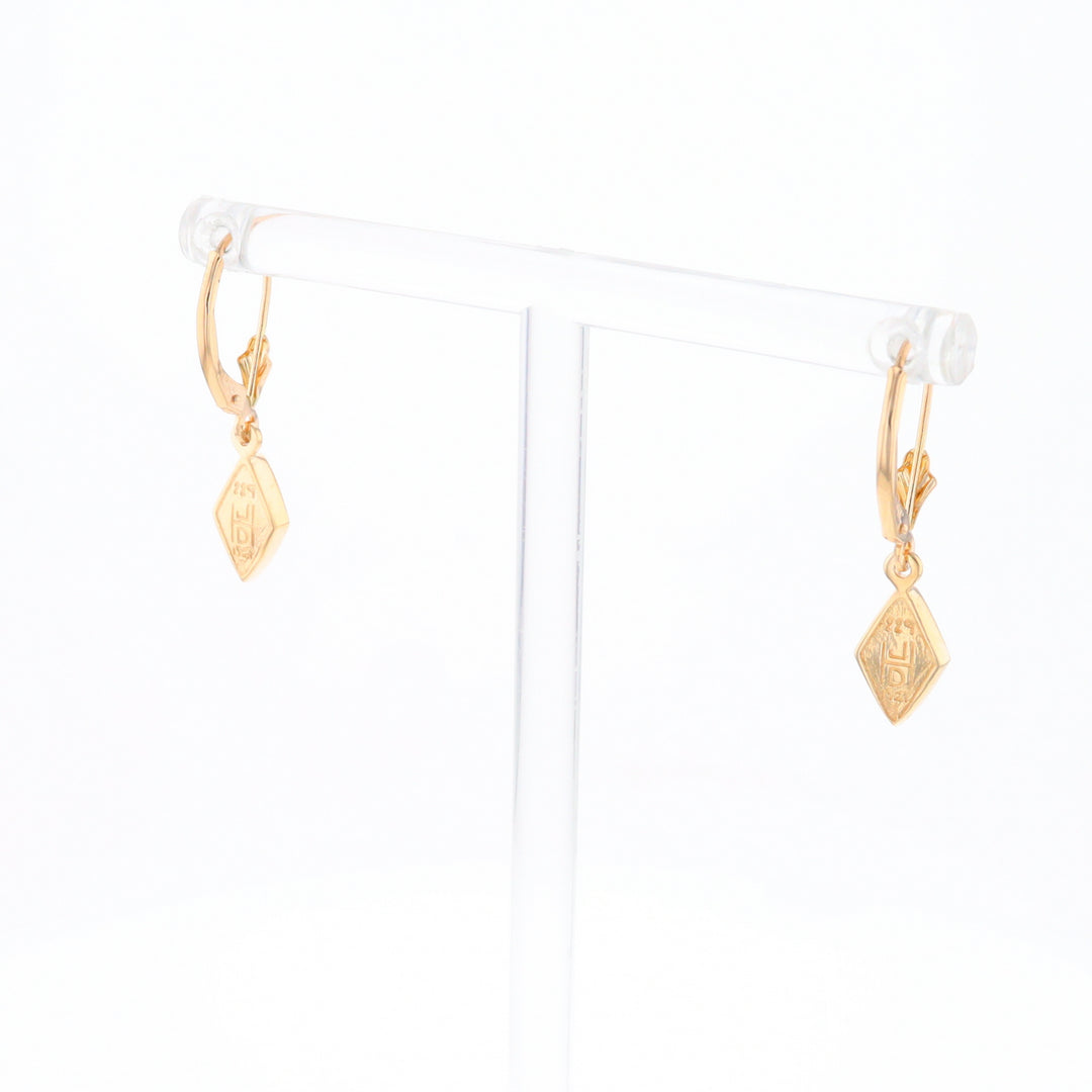 Gold Quartz Earrings Diamond Shape Inlaid Lever Backs G1