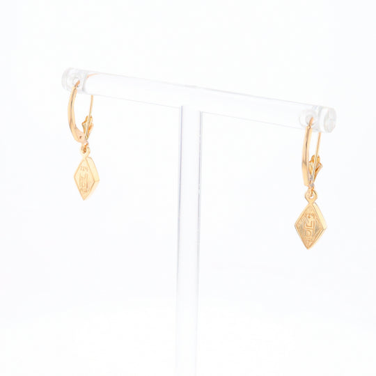 Gold Quartz Earrings Diamond Shape Inlaid Lever Backs G1