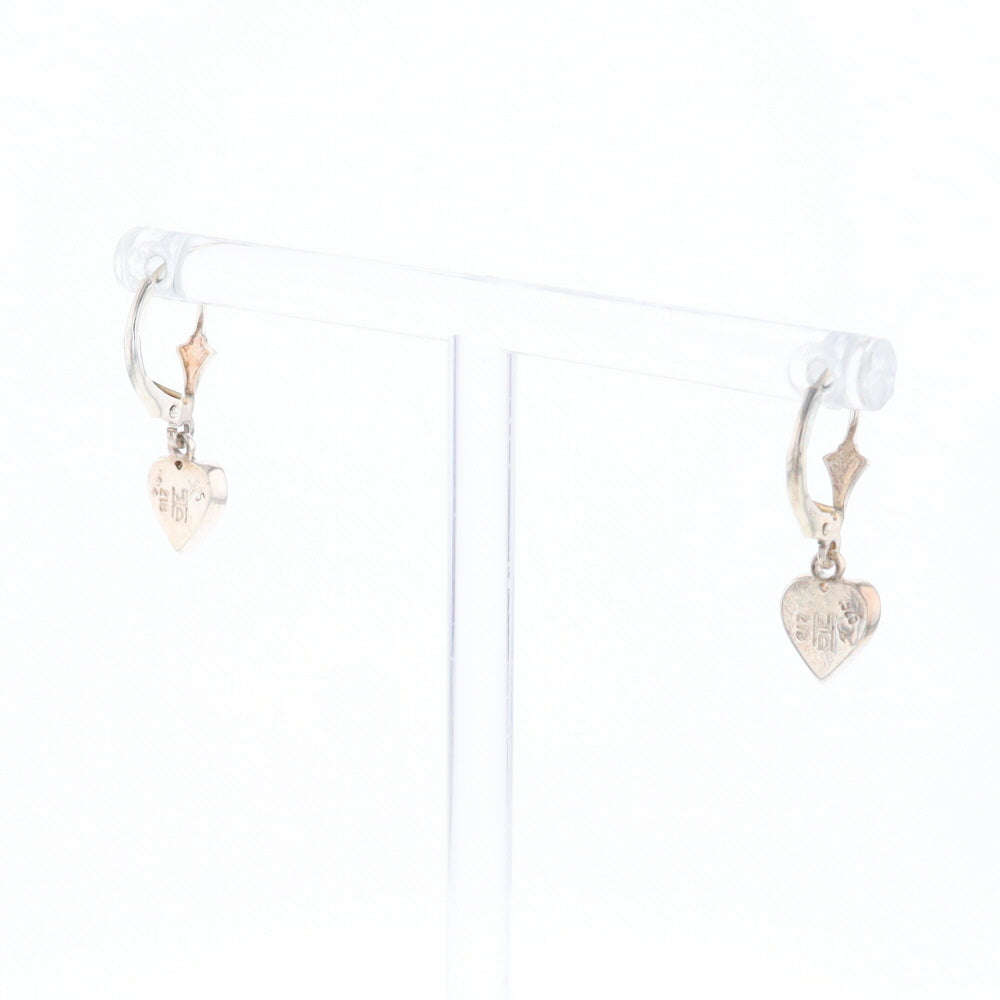 Silver Gold Quartz Inlaid Heart Earrings - G3