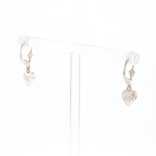 Silver Gold Quartz Inlaid Heart Earrings - G3