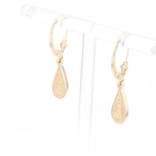 Gold Quartz Earrings Tear Drop Inlaid Lever Backs - G2
