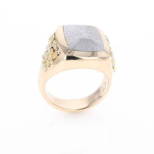 Meteorite Ring Double Side Natural Nuggets Rectangle Inlaid Center