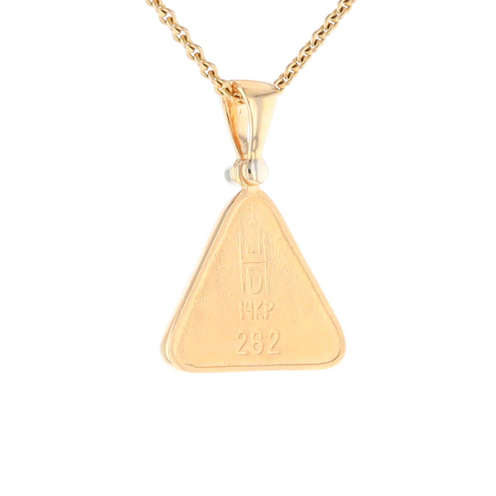 Gold Quartz Necklace Triangle Inlaid Pendant with .02ct Diamond